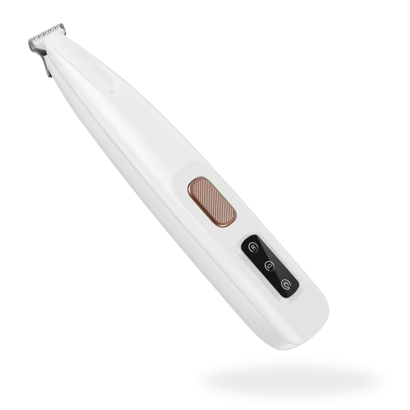 A waterproof dog paw trimmer with LED light, LED display, and 18mm wide blade for precise grooming.